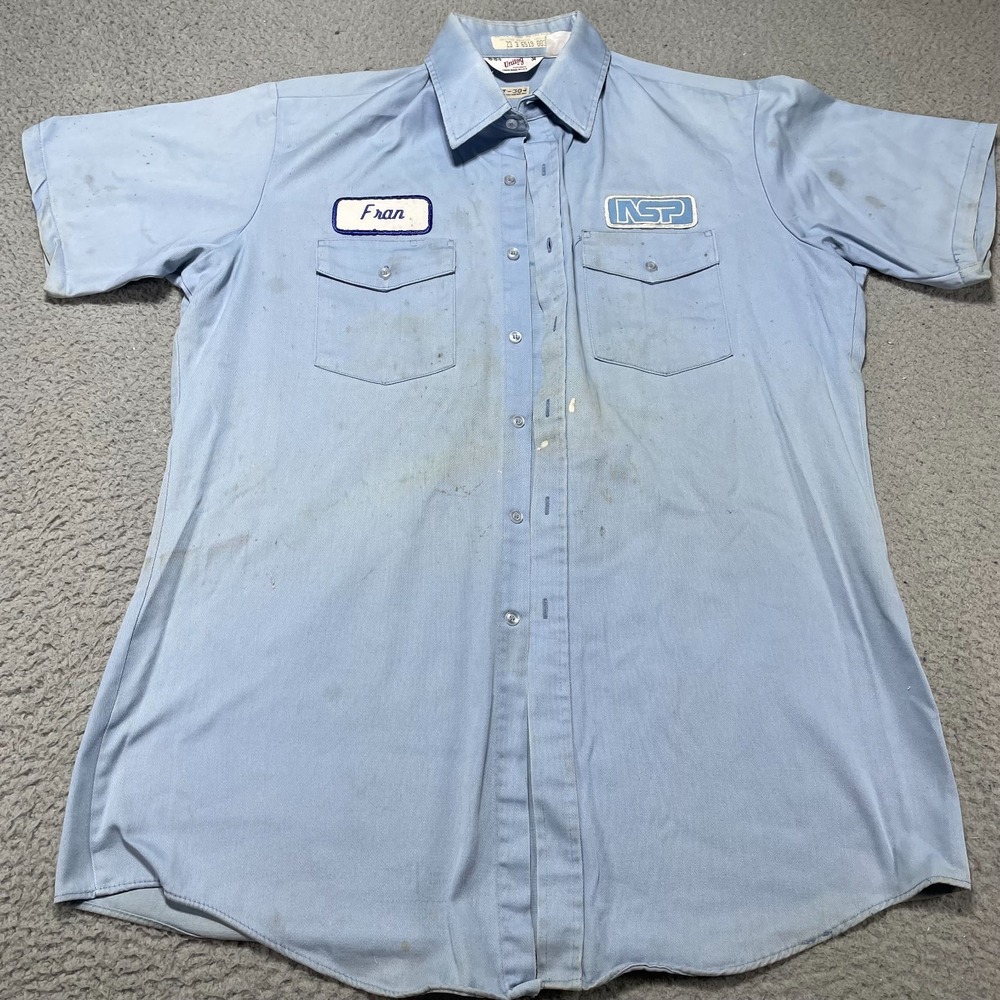 Vintage‎ 70s Union Unitog Work Shirt 16-16.5 Walt Mechanic Uniform Large Read
